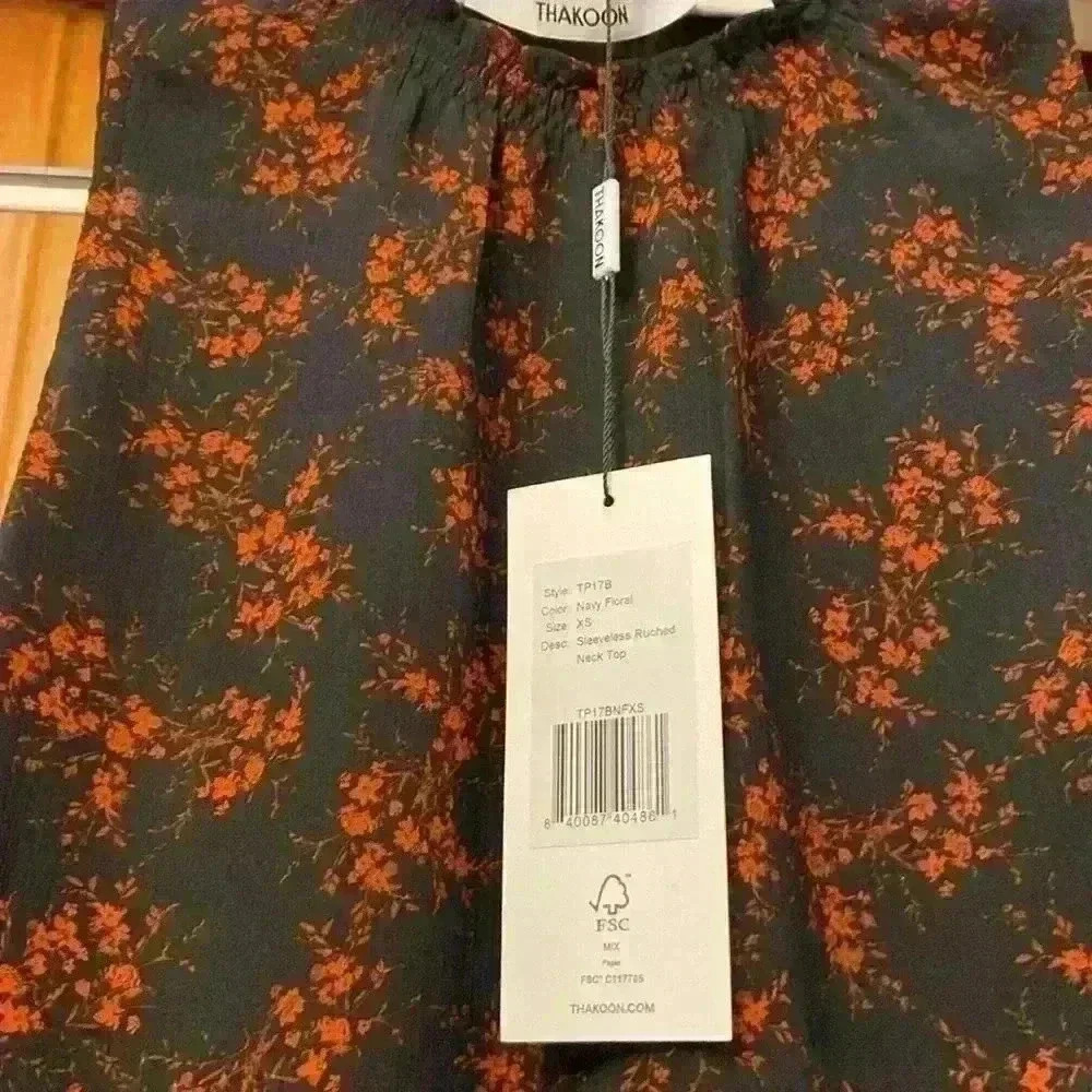 Thakoon Womans Sleeveless Runched Neck Top Navy Floral Top XS NWT - Picture 4 of 5